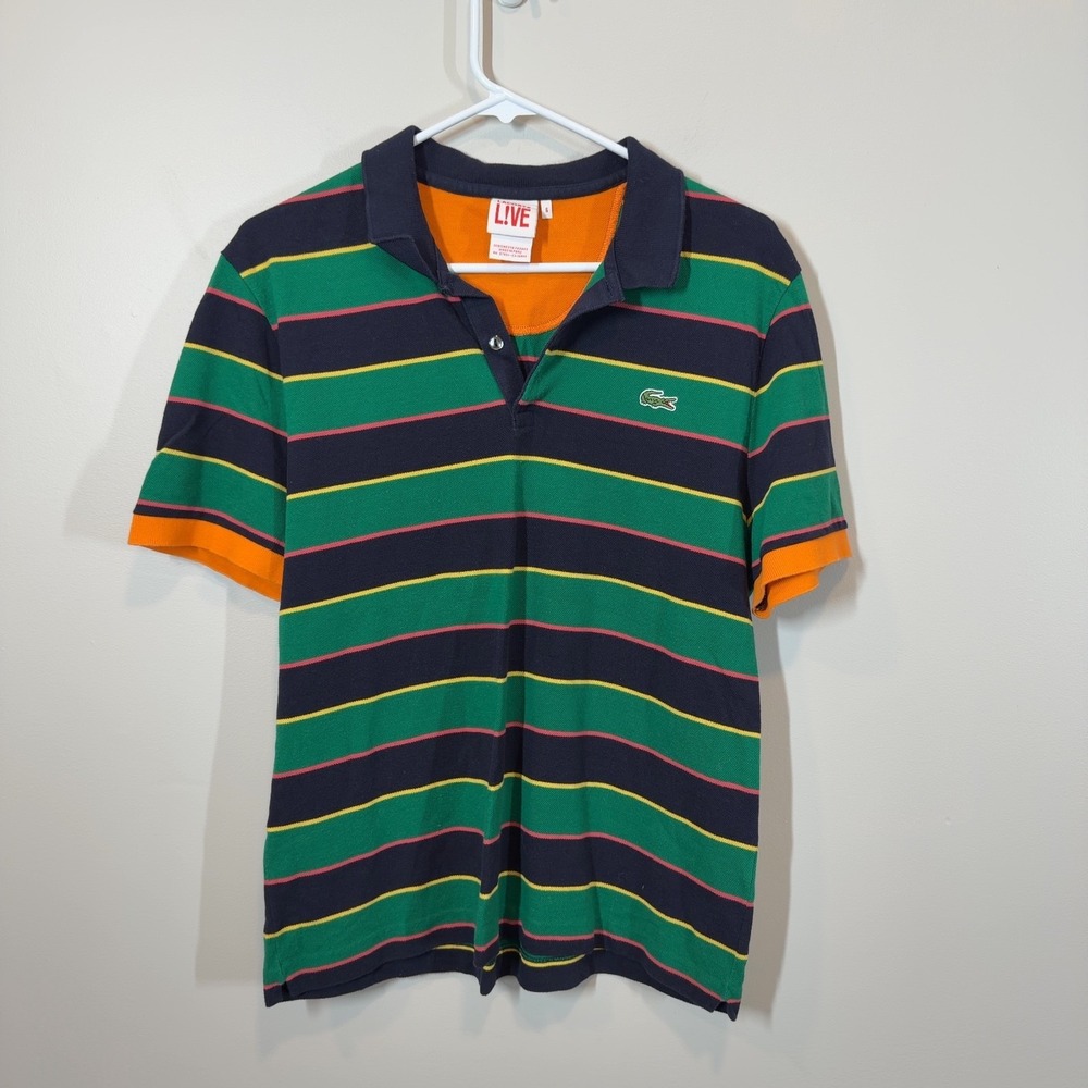 Lacoste L!VE Men's Striped Polo Shirt Size 6 Multicolor Cotton Short Sleeve